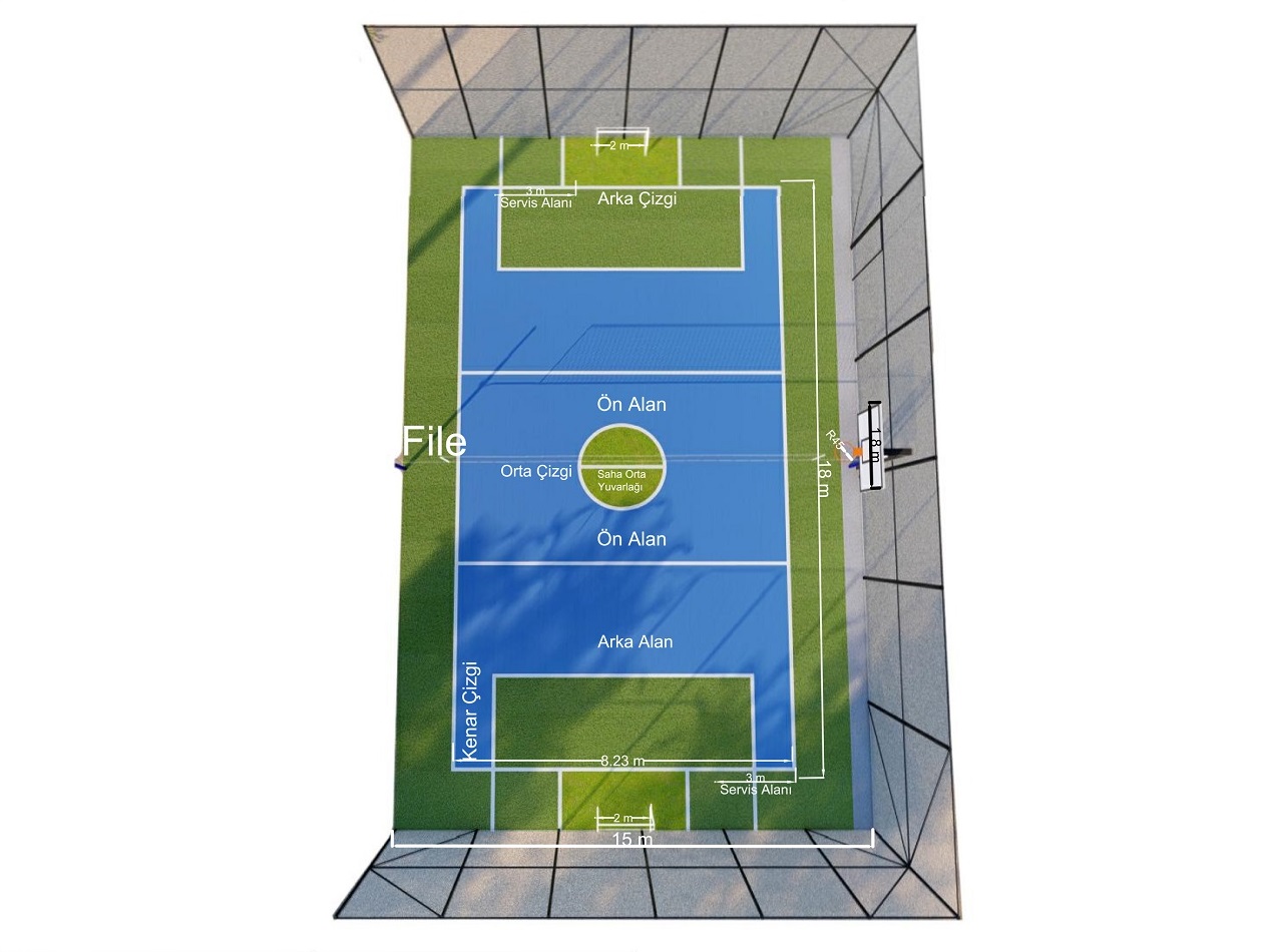 Spor Sahaları & Çok Amaçlı Spor Sahaları Yapımı / Mini Çok Amaçlı Spor Sahası (Voleybol + Mini Futbol + Basketbol) - 60114 Teknik Resim